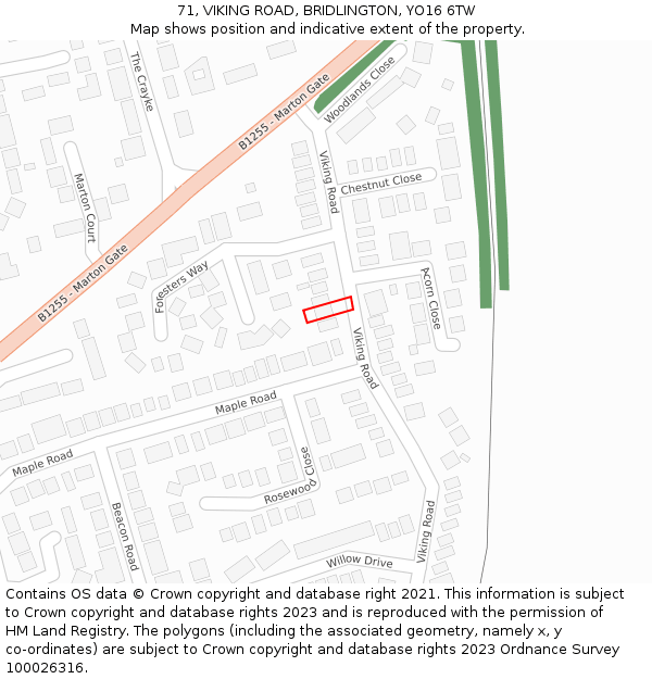 71, VIKING ROAD, BRIDLINGTON, YO16 6TW: Location map and indicative extent of plot