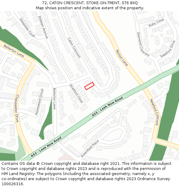 72, CATON CRESCENT, STOKE-ON-TRENT, ST6 8XQ: Location map and indicative extent of plot