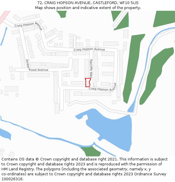 72, CRAIG HOPSON AVENUE, CASTLEFORD, WF10 5US: Location map and indicative extent of plot