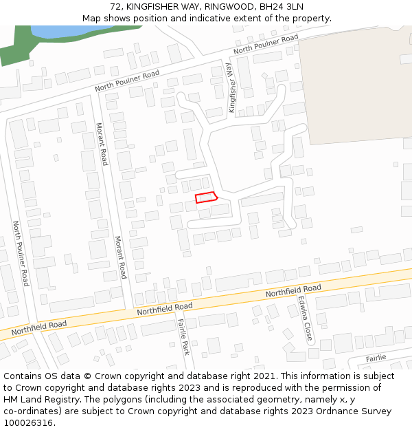 72, KINGFISHER WAY, RINGWOOD, BH24 3LN: Location map and indicative extent of plot