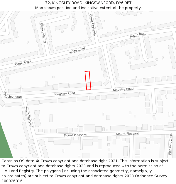 72, KINGSLEY ROAD, KINGSWINFORD, DY6 9RT: Location map and indicative extent of plot