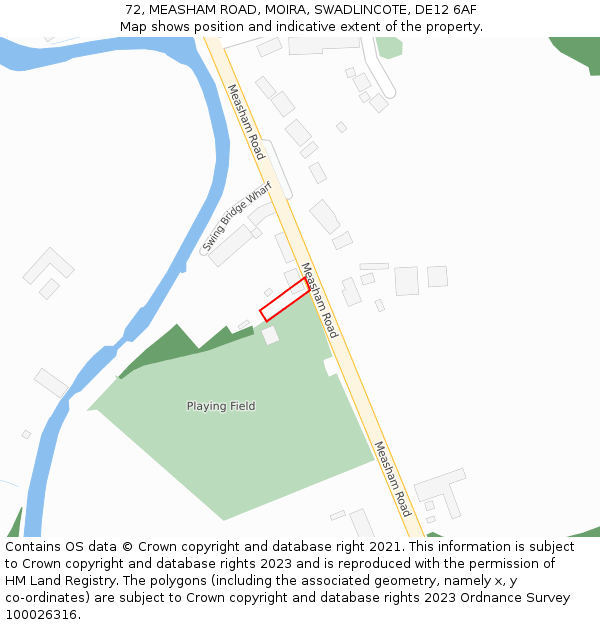 72, MEASHAM ROAD, MOIRA, SWADLINCOTE, DE12 6AF: Location map and indicative extent of plot