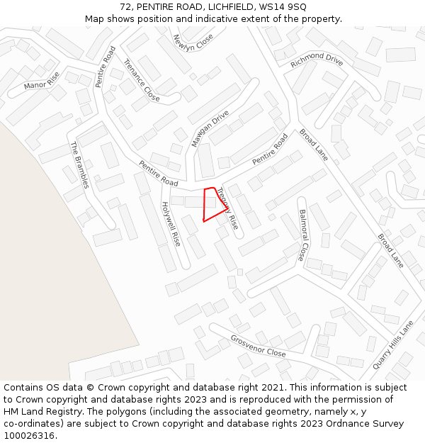 72, PENTIRE ROAD, LICHFIELD, WS14 9SQ: Location map and indicative extent of plot