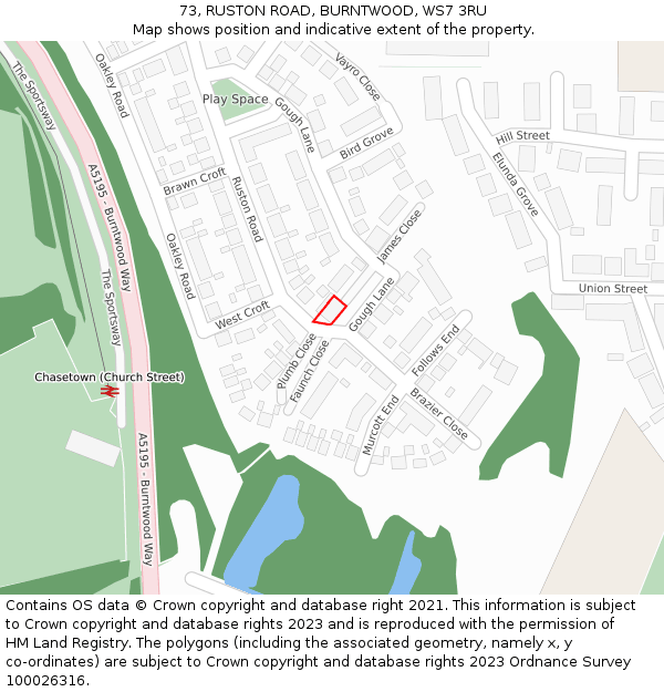 73, RUSTON ROAD, BURNTWOOD, WS7 3RU: Location map and indicative extent of plot