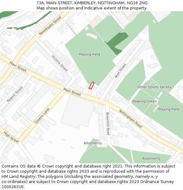 73A, MAIN STREET, KIMBERLEY, NOTTINGHAM, NG16 2NG: Location map and indicative extent of plot