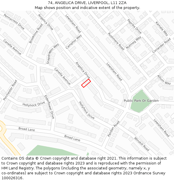 74, ANGELICA DRIVE, LIVERPOOL, L11 2ZA: Location map and indicative extent of plot