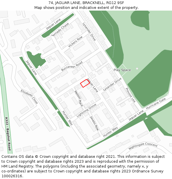 74, JAGUAR LANE, BRACKNELL, RG12 9SF: Location map and indicative extent of plot