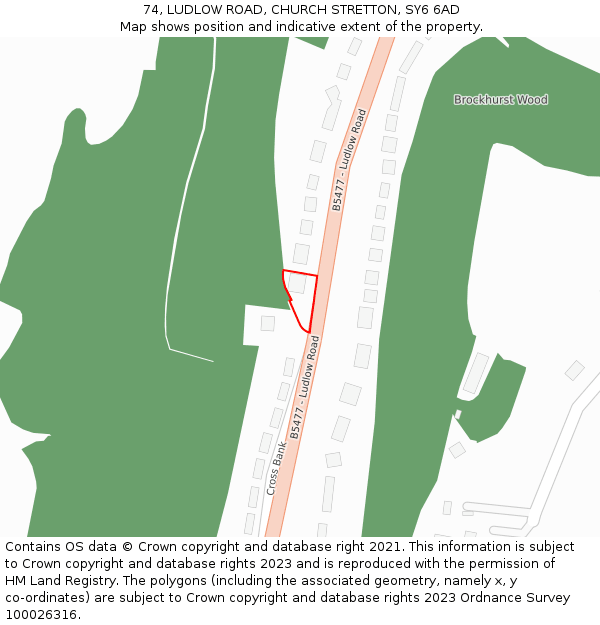 74, LUDLOW ROAD, CHURCH STRETTON, SY6 6AD: Location map and indicative extent of plot