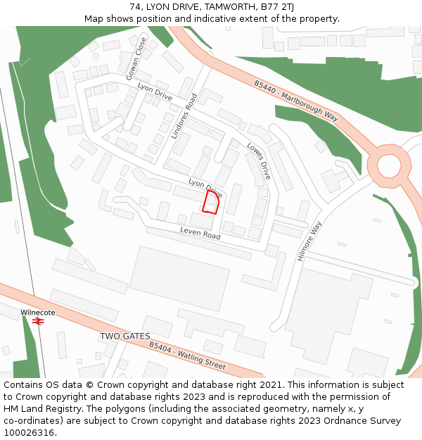 74, LYON DRIVE, TAMWORTH, B77 2TJ: Location map and indicative extent of plot