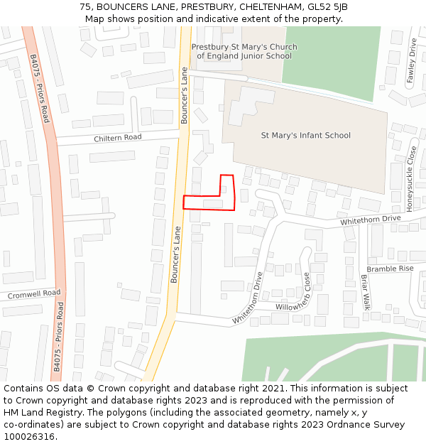 75, BOUNCERS LANE, PRESTBURY, CHELTENHAM, GL52 5JB: Location map and indicative extent of plot