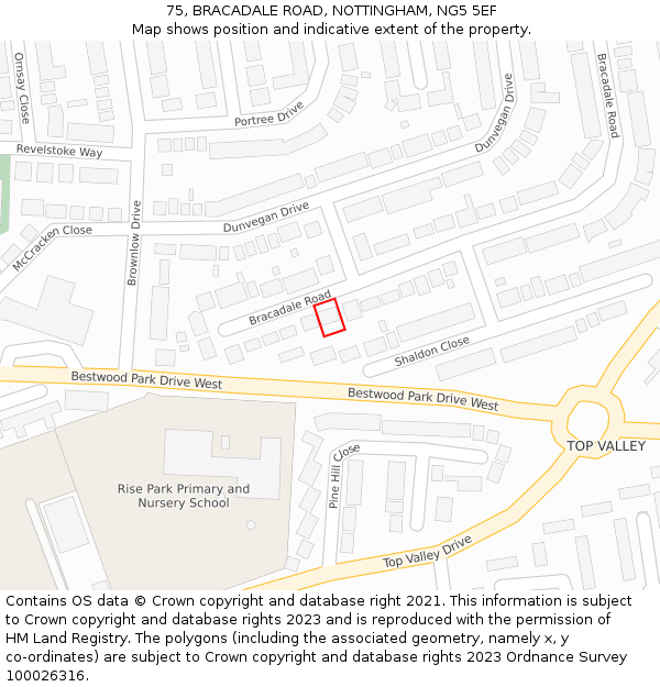 75, BRACADALE ROAD, NOTTINGHAM, NG5 5EF: Location map and indicative extent of plot