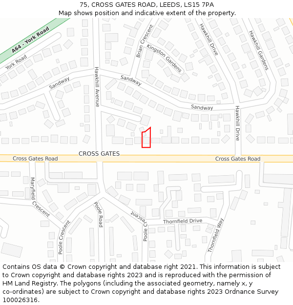 75, CROSS GATES ROAD, LEEDS, LS15 7PA: Location map and indicative extent of plot