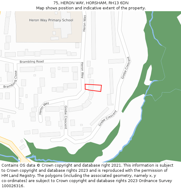 75, HERON WAY, HORSHAM, RH13 6DN: Location map and indicative extent of plot