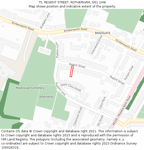 75, REGENT STREET, ROTHERHAM, S61 1HW: Location map and indicative extent of plot