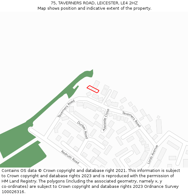 75, TAVERNERS ROAD, LEICESTER, LE4 2HZ: Location map and indicative extent of plot