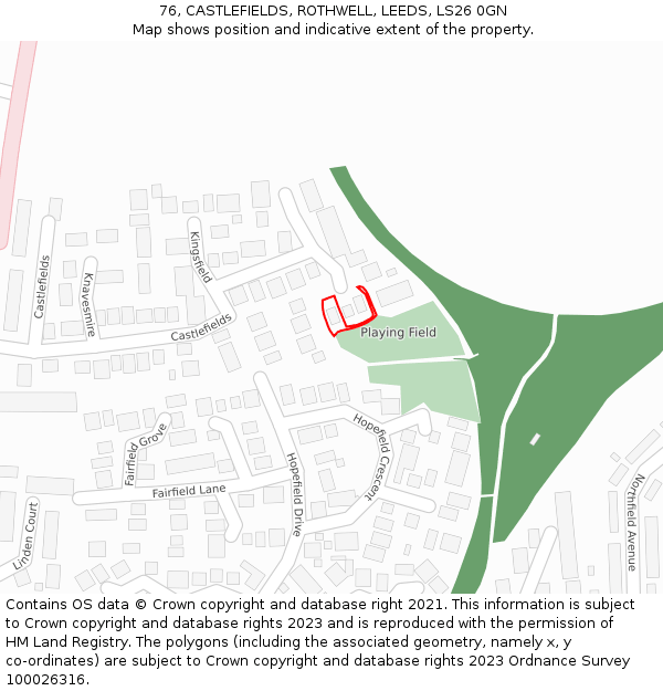 76, CASTLEFIELDS, ROTHWELL, LEEDS, LS26 0GN: Location map and indicative extent of plot