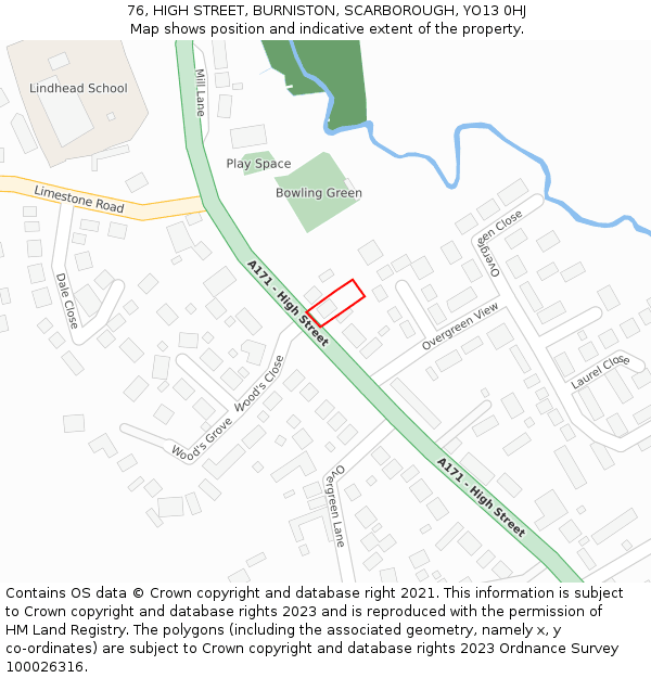 76, HIGH STREET, BURNISTON, SCARBOROUGH, YO13 0HJ: Location map and indicative extent of plot