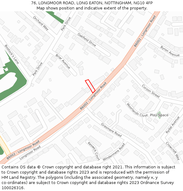 76, LONGMOOR ROAD, LONG EATON, NOTTINGHAM, NG10 4FP: Location map and indicative extent of plot