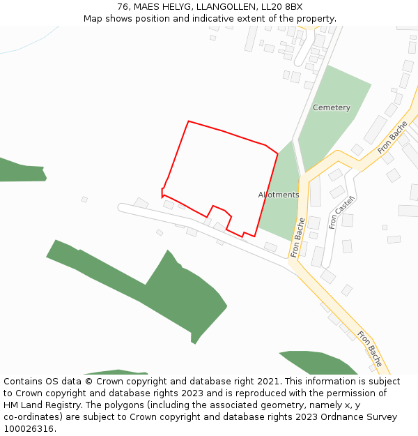 76, MAES HELYG, LLANGOLLEN, LL20 8BX: Location map and indicative extent of plot