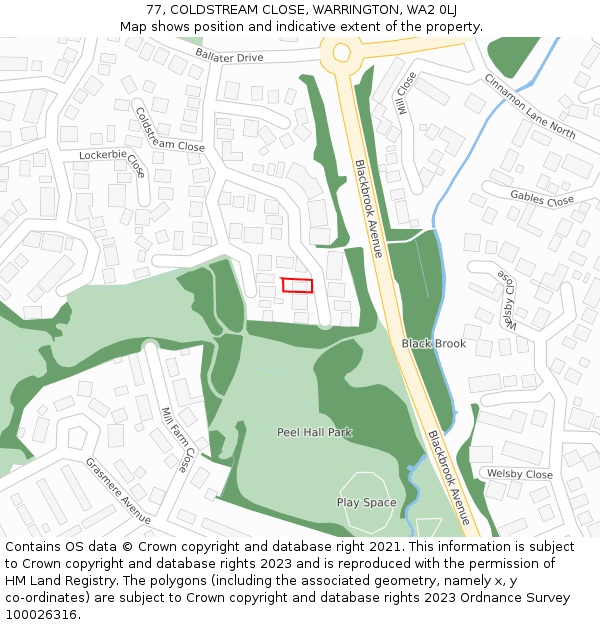 77, COLDSTREAM CLOSE, WARRINGTON, WA2 0LJ: Location map and indicative extent of plot