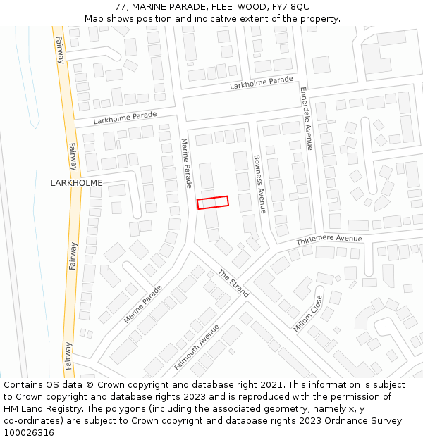 77, MARINE PARADE, FLEETWOOD, FY7 8QU: Location map and indicative extent of plot