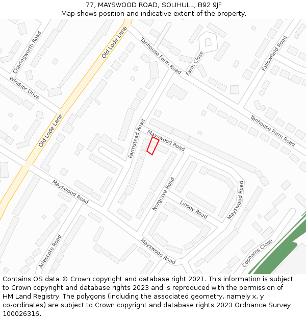 77, MAYSWOOD ROAD, SOLIHULL, B92 9JF: Location map and indicative extent of plot