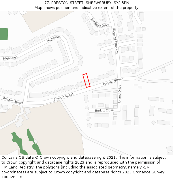 77, PRESTON STREET, SHREWSBURY, SY2 5PN: Location map and indicative extent of plot