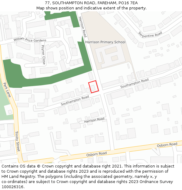 77, SOUTHAMPTON ROAD, FAREHAM, PO16 7EA: Location map and indicative extent of plot