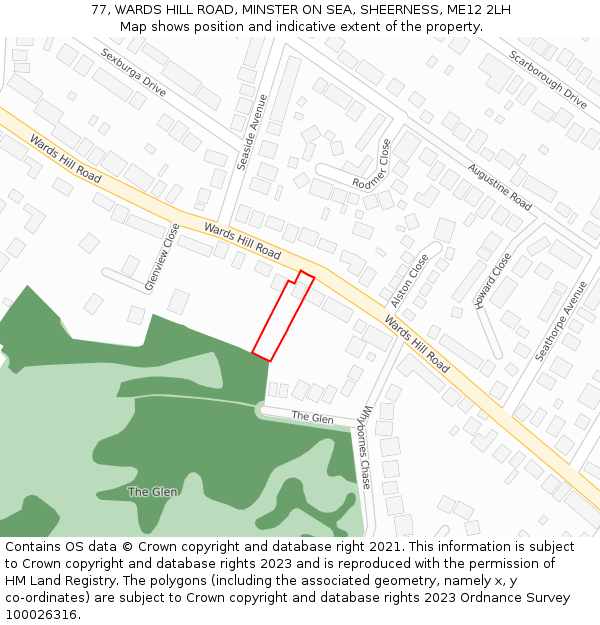 77, WARDS HILL ROAD, MINSTER ON SEA, SHEERNESS, ME12 2LH: Location map and indicative extent of plot