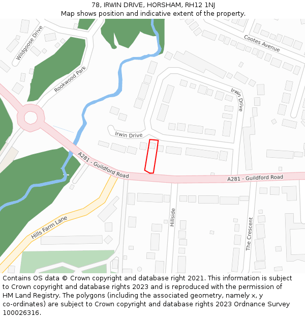 78, IRWIN DRIVE, HORSHAM, RH12 1NJ: Location map and indicative extent of plot