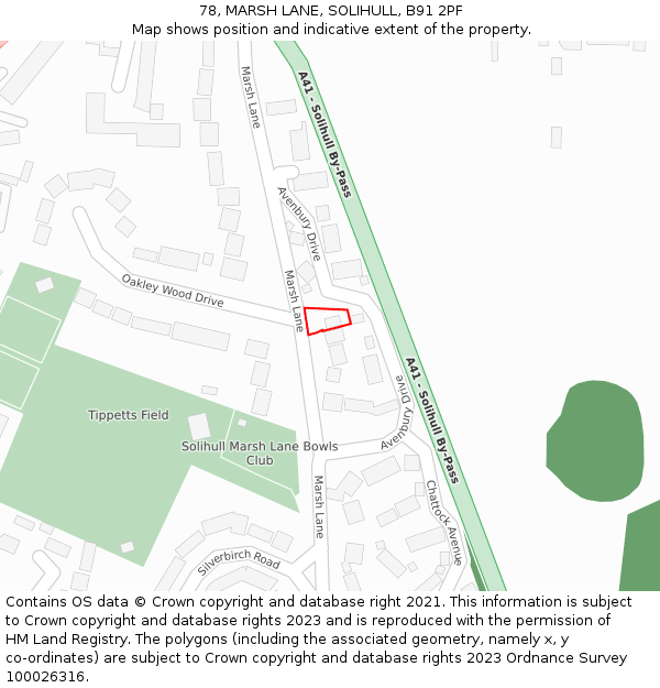 78, MARSH LANE, SOLIHULL, B91 2PF: Location map and indicative extent of plot