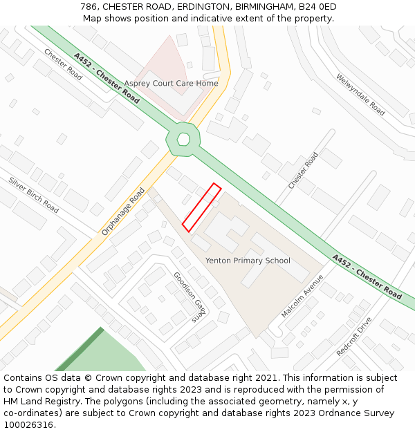 786, CHESTER ROAD, ERDINGTON, BIRMINGHAM, B24 0ED: Location map and indicative extent of plot