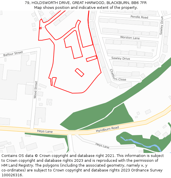 79, HOLDSWORTH DRIVE, GREAT HARWOOD, BLACKBURN, BB6 7FR: Location map and indicative extent of plot