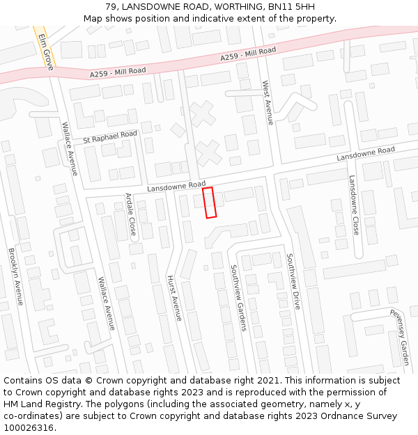 79, LANSDOWNE ROAD, WORTHING, BN11 5HH: Location map and indicative extent of plot