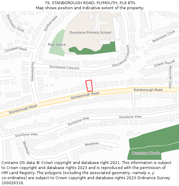 79, STANBOROUGH ROAD, PLYMOUTH, PL9 8TN: Location map and indicative extent of plot