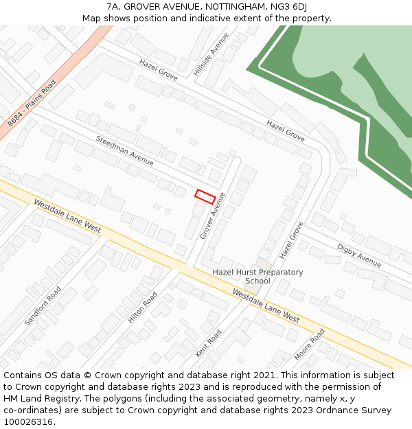 7A, GROVER AVENUE, NOTTINGHAM, NG3 6DJ: Location map and indicative extent of plot