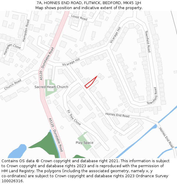 7A, HORNES END ROAD, FLITWICK, BEDFORD, MK45 1JH: Location map and indicative extent of plot