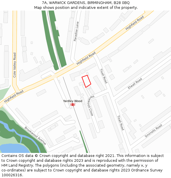 7A, WARWICK GARDENS, BIRMINGHAM, B28 0BQ: Location map and indicative extent of plot