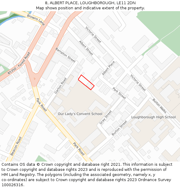 8, ALBERT PLACE, LOUGHBOROUGH, LE11 2DN: Location map and indicative extent of plot