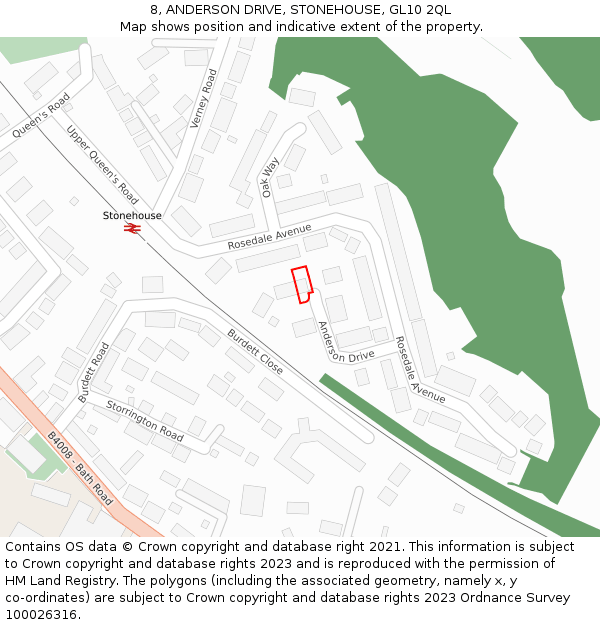 8, ANDERSON DRIVE, STONEHOUSE, GL10 2QL: Location map and indicative extent of plot