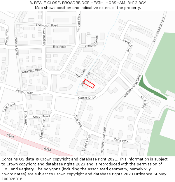 8, BEALE CLOSE, BROADBRIDGE HEATH, HORSHAM, RH12 3GY: Location map and indicative extent of plot