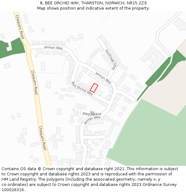 8, BEE ORCHID WAY, THARSTON, NORWICH, NR15 2ZS: Location map and indicative extent of plot