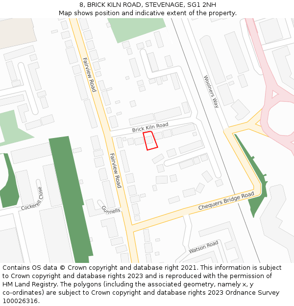 8, BRICK KILN ROAD, STEVENAGE, SG1 2NH: Location map and indicative extent of plot