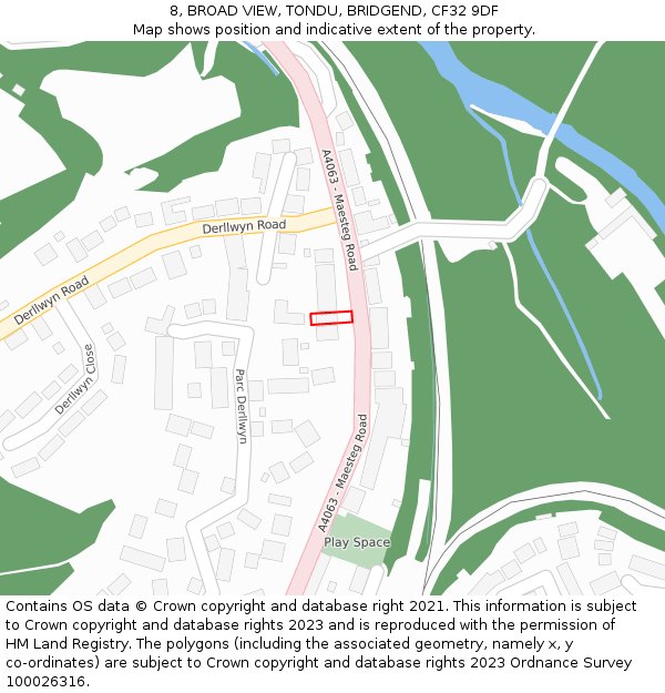 8, BROAD VIEW, TONDU, BRIDGEND, CF32 9DF: Location map and indicative extent of plot