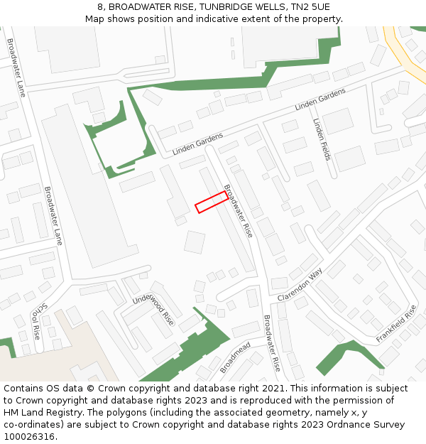 8, BROADWATER RISE, TUNBRIDGE WELLS, TN2 5UE: Location map and indicative extent of plot