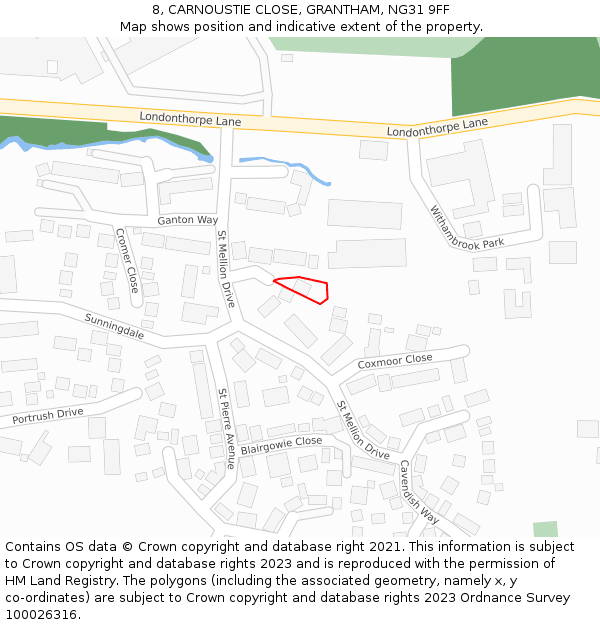 8, CARNOUSTIE CLOSE, GRANTHAM, NG31 9FF: Location map and indicative extent of plot