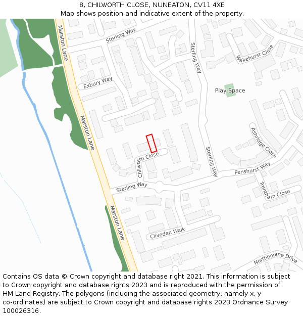 8, CHILWORTH CLOSE, NUNEATON, CV11 4XE: Location map and indicative extent of plot