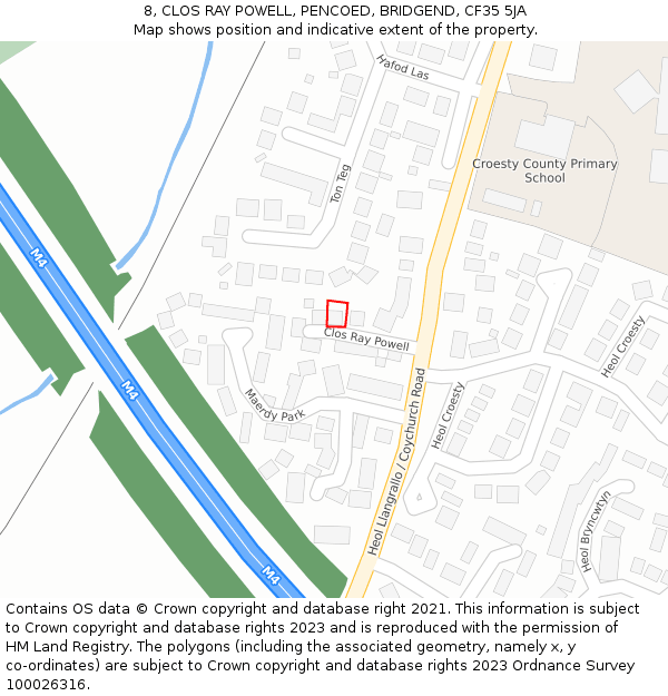 8, CLOS RAY POWELL, PENCOED, BRIDGEND, CF35 5JA: Location map and indicative extent of plot