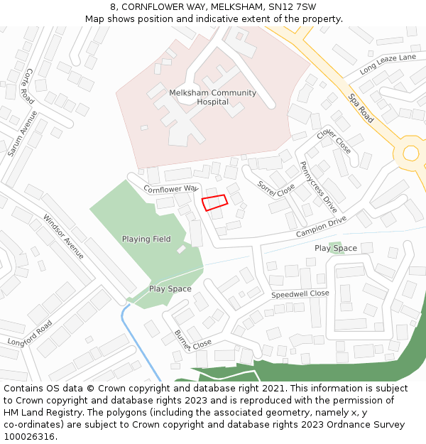 8, CORNFLOWER WAY, MELKSHAM, SN12 7SW: Location map and indicative extent of plot