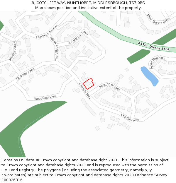 8, COTCLIFFE WAY, NUNTHORPE, MIDDLESBROUGH, TS7 0RS: Location map and indicative extent of plot